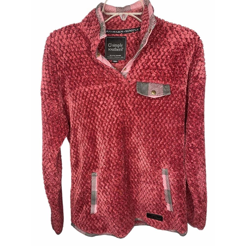 Simply Southern Fleece Pullover Women's Size small‎ 1/4 Snap Jacket Burgundy